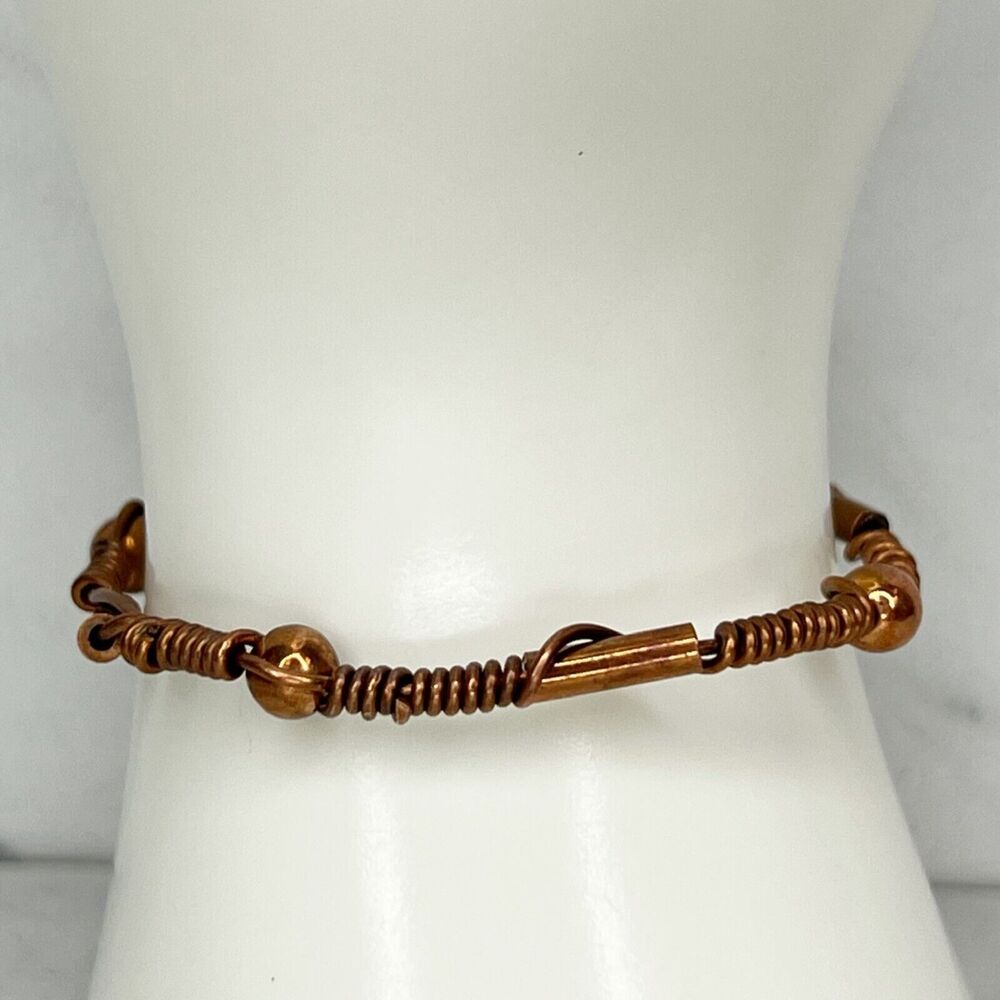 Beaded Wire Wrapped Gold Tone Bracelet